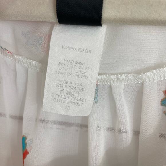 Windsor M Multicolor Boho Paisley Floral Crochet Lace Short Sleeve Chiffon Top - Picture 7 of 7